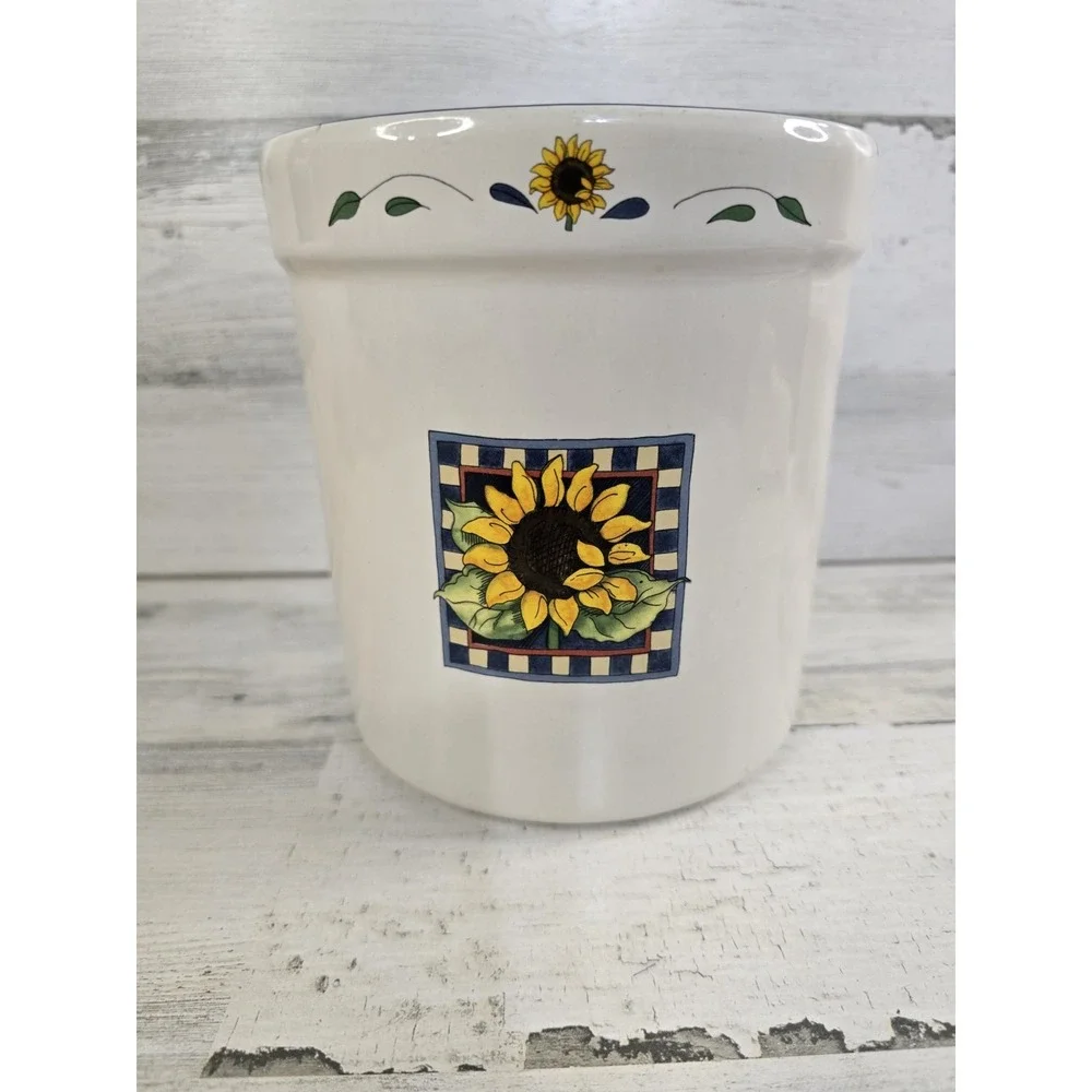VTG Susan Winget Certified International Sunflower Ceramic Utensil Crock Planter